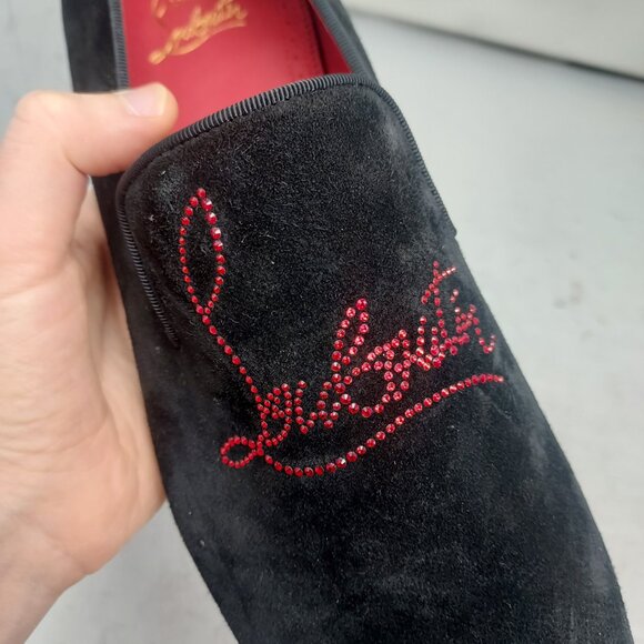 CHRISTIAN LOUBOUTIN Black Dandelion Strass Suede Logo Loafer - Picture 4 of 12